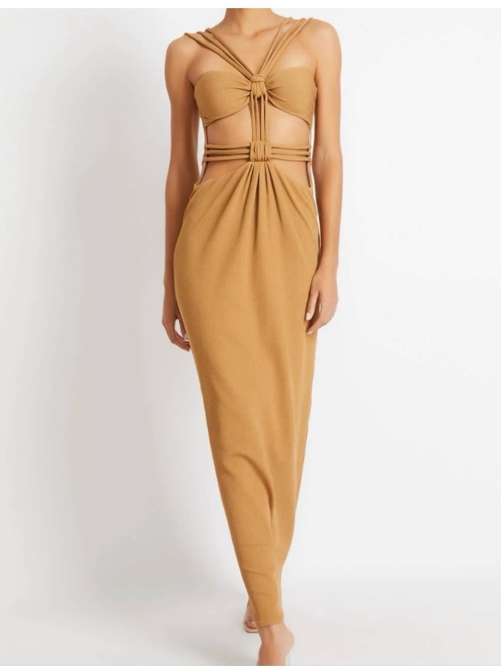 PAT BO Strappy Cutout Maxi Dress in Camel